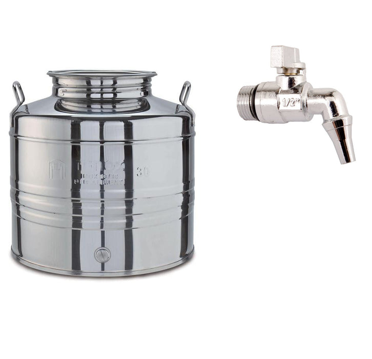 Contenitore Bidone Fusto In Acciaio Inox per Olio 15/30/50 Litri con Rubinetto Incluso