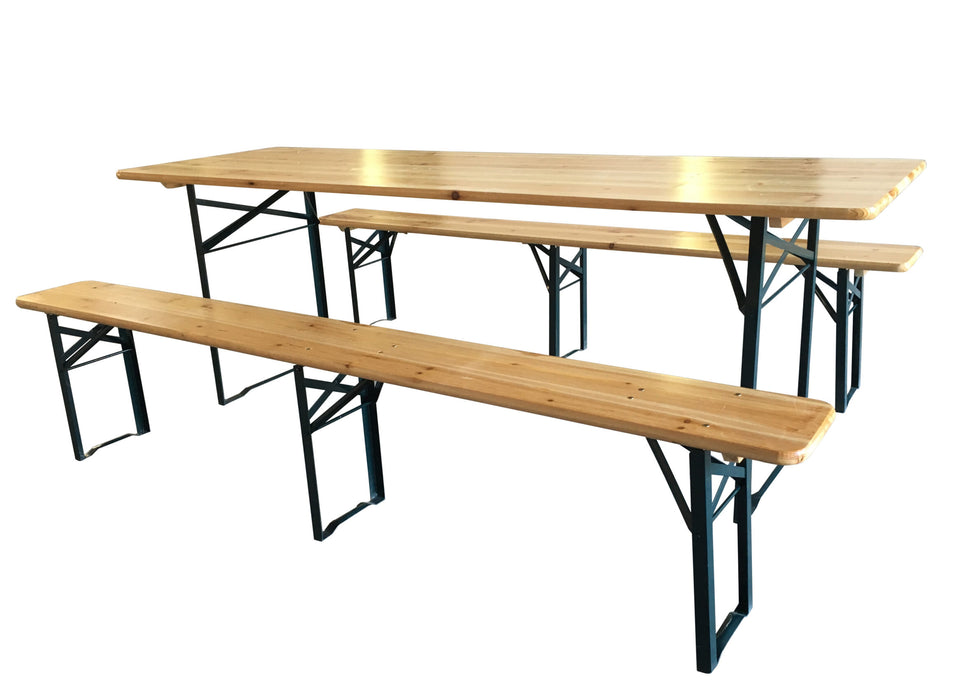 Set Birreria Tavolo + 2 Panche in Legno Naturale Richiudibile Salvaspazio fino a 10 persone
