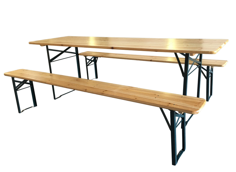 Set Birreria Tavolo + 2 Panche in Legno Naturale Richiudibile Salvaspazio fino a 10 persone