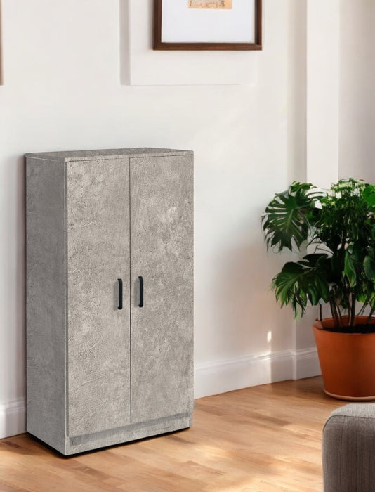 Mobile Armadio Multiuso in Legno 2 Ante 6 Ripiani colore Cemento 55x36x108H cm