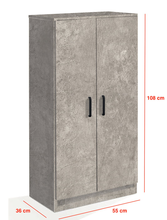 Mobile Armadio Multiuso in Legno 2 Ante 6 Ripiani colore Cemento 55x36x108H cm