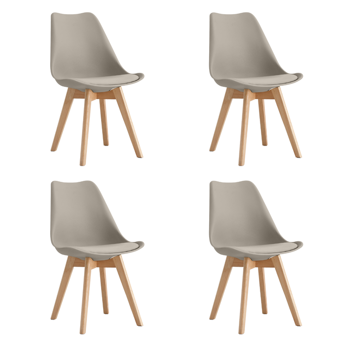 Set 4 sedie da cucina in Polipropilene con gambe in legno e cuscino in pelle PU Design ergonomico