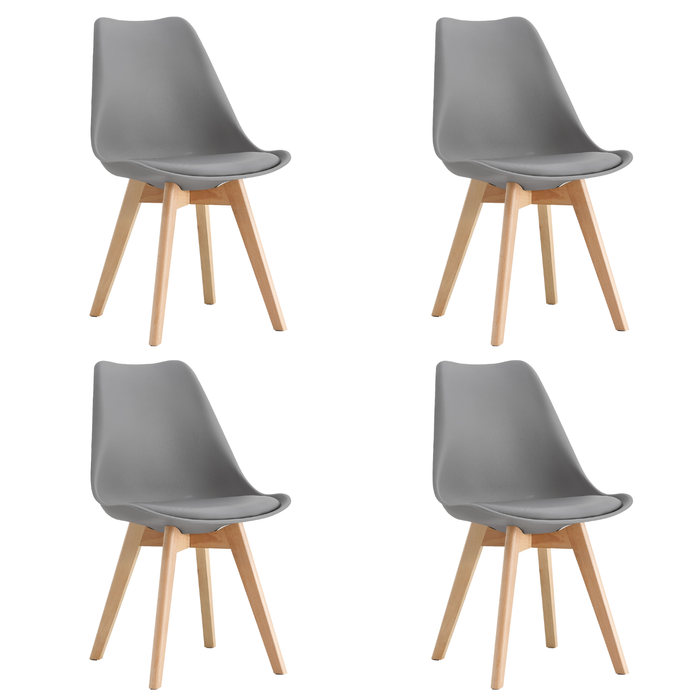 Set 4 sedie da cucina in Polipropilene con gambe in legno e cuscino in pelle PU Design ergonomico