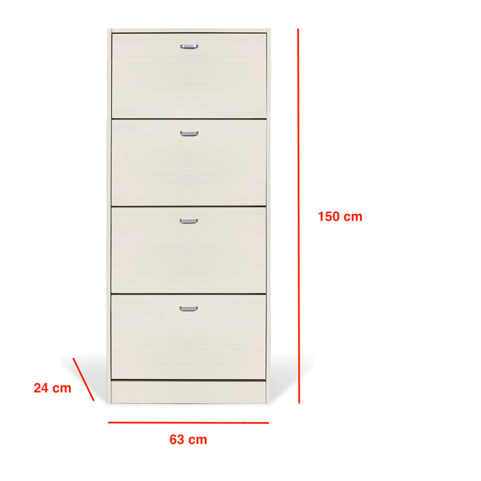 Scarpiera in Legno 4 Ante colore Bianco Nordico 24 Paia 63x24x150H cm