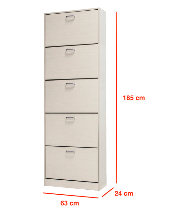 Scarpiera in Legno 5 Ante colore Bianco Nordico Mobiletto 30 Paia 63x24x185H cm (CD103-BN)