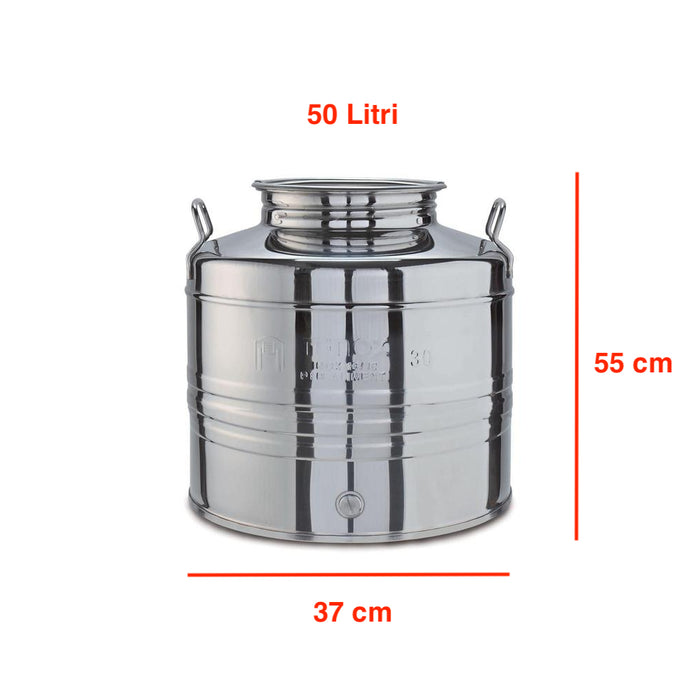 Contenitore Bidone Fusto in Acciaio Inox per Olio con Predisposizione per Rubinetto
