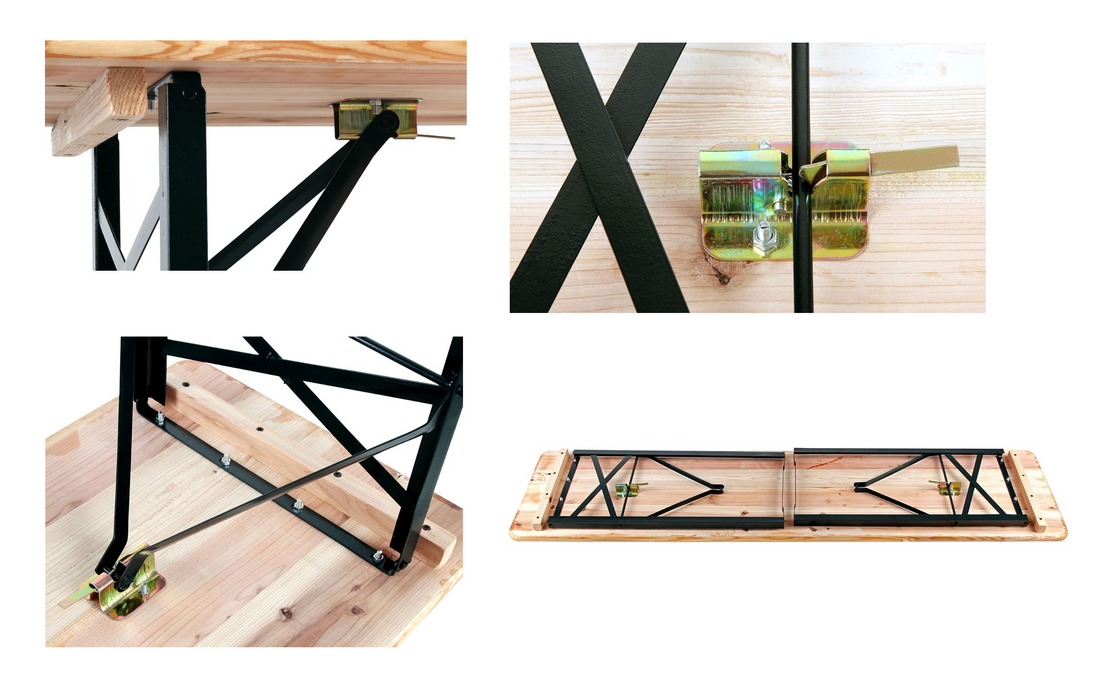 Set Birreria Tavolo + 2 Panche in Legno Naturale Richiudibile Salvaspazio fino a 10 persone
