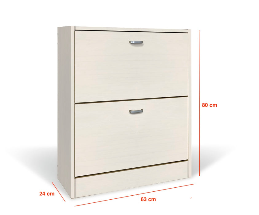 Scarpiera in Legno 2 Ante colore Bianco Nordico Mobiletto 12 Paia 63x24x80H cm