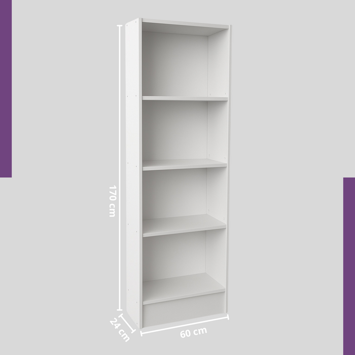 Libreria Scaffale in Legno Melaminico 4 Ripiani Resistente 60x24x170H cm