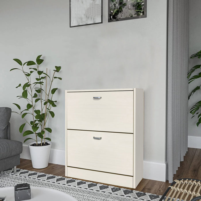 Scarpiera in Legno 2 Ante colore Bianco Nordico Mobiletto 12 Paia 63x24x80H cm