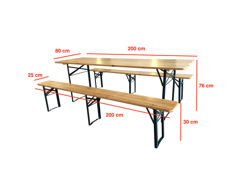 Set Birreria Tavolo + 2 Panche in Legno Naturale Richiudibile Salvaspazio fino a 10 persone