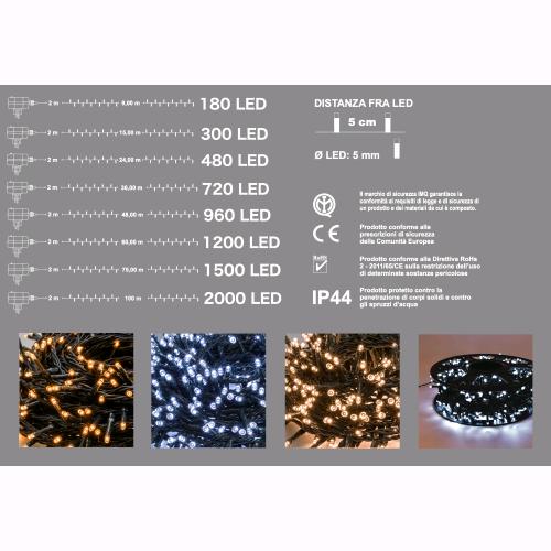 Serie Luci Natale 720 Led Bianco Caldo Giochi Luce 38 mt Uso Esterno D2850