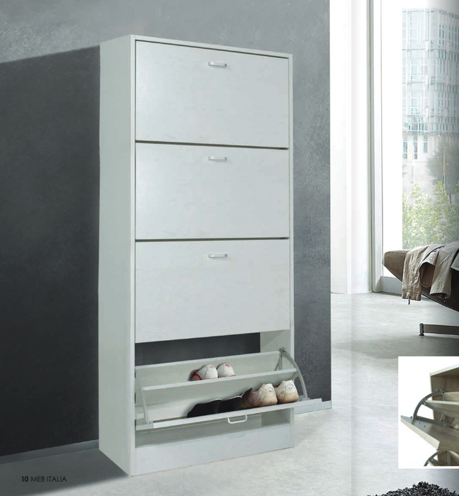 Scarpiera in Legno 4 Ante colore Bianco Nordico 24 Paia 63x24x150H cm