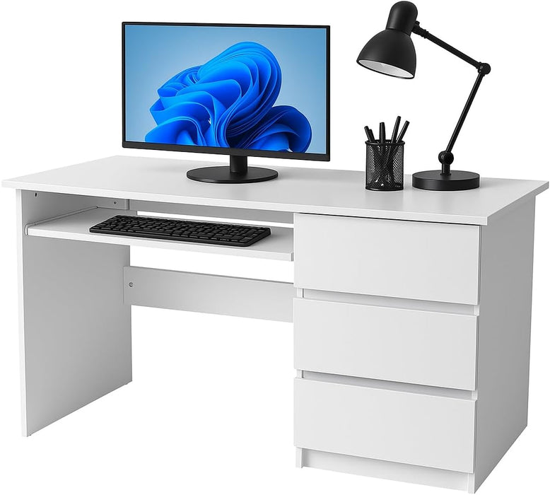 Scrivania in legno con 3 cassetti colore bianco