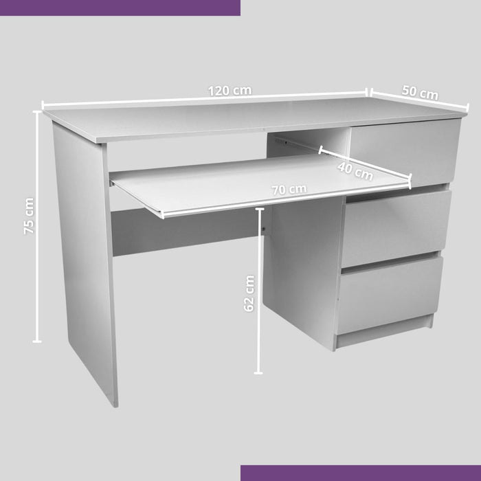Scrivania in Legno Melaminico con 3 Cassetti e Vano Porta Tastiera L120xP50x75H cm