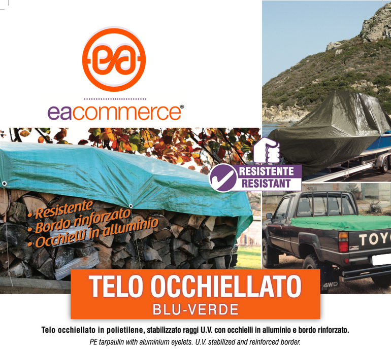 Telo Telone Verde Occhiellato Antistrappo Impermeabile per coperture Polietilene Multiuso