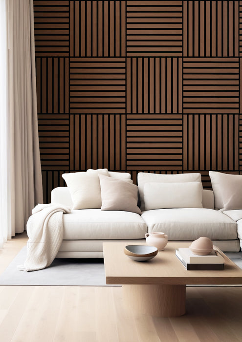 Pannello Fonoassorbente, Doghe in MDF, 60x60 cm, Rivestimento murale Isolamento acustico