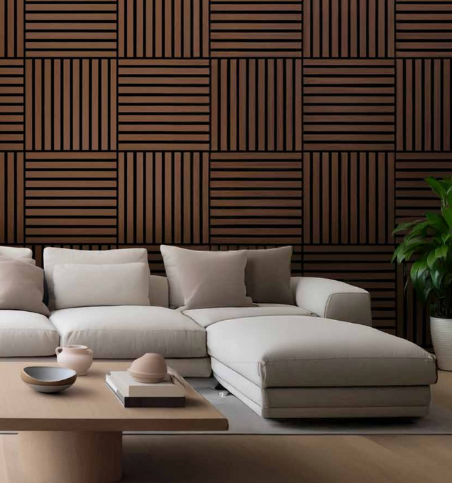 Pannello Fonoassorbente, Doghe in MDF, 60x60 cm, Rivestimento murale Isolamento acustico