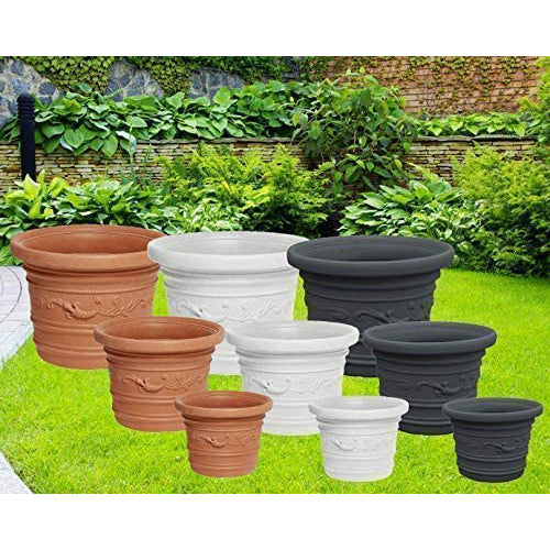 Vaso Festonato Tondo in Resina con Doppio Bordo per Giardini terrazzi Balconi Antiurto