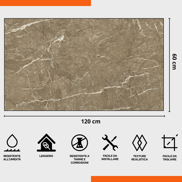Pannello UV Effetto Marmo 60x120 cm Paraschizzi per Cucina Conf. 4 Pezzi