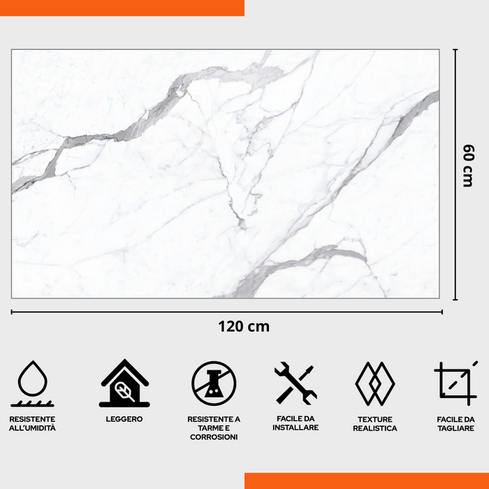 Pannello UV Effetto Marmo 60x120 cm Paraschizzi per Cucina Conf. 4 Pezzi