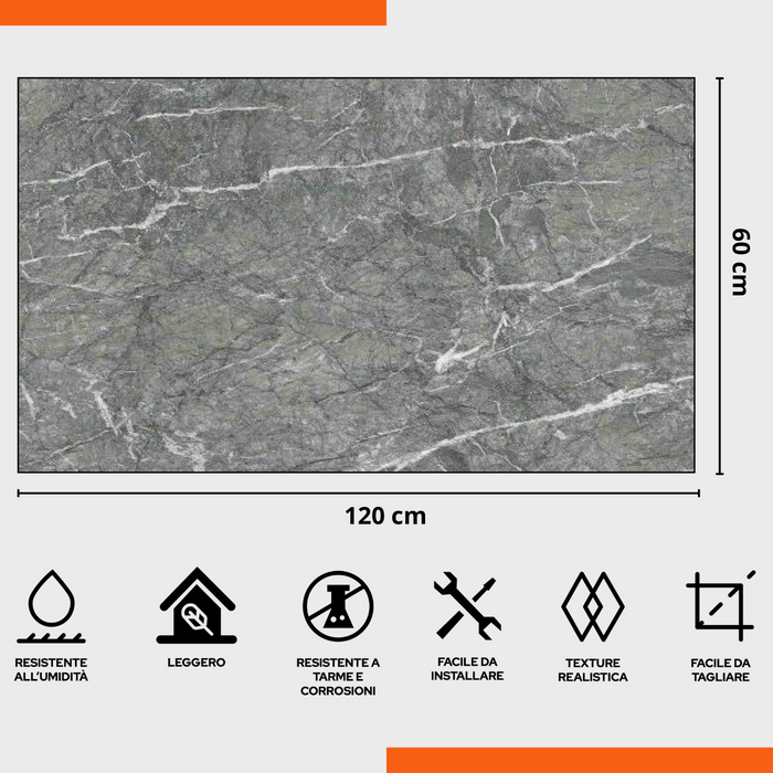 Pannello UV Effetto Marmo 60x120 cm Paraschizzi per Cucina Conf. 4 Pezzi