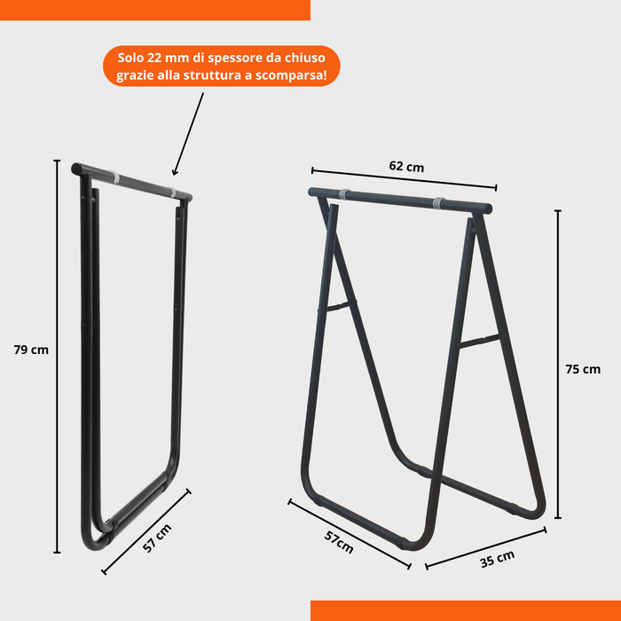 Set 2 Cavalletti pieghevoli salvaspazio 62x75H cm in ferro per Scrivania e Banchi da Lavoro