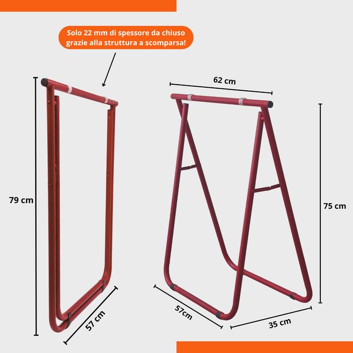 Set 2 Cavalletti pieghevoli salvaspazio 62x75H cm in ferro per Scrivania e Banchi da Lavoro