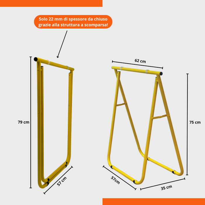 Set 2 Cavalletti pieghevoli salvaspazio 62x75H cm in ferro per Scrivania e Banchi da Lavoro