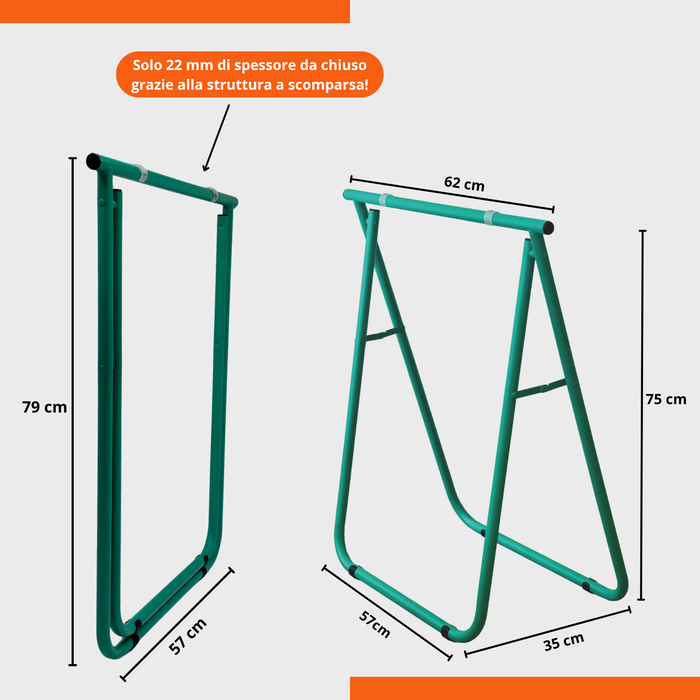 Set 2 Cavalletti pieghevoli salvaspazio 62x75H cm in ferro per Scrivania e Banchi da Lavoro