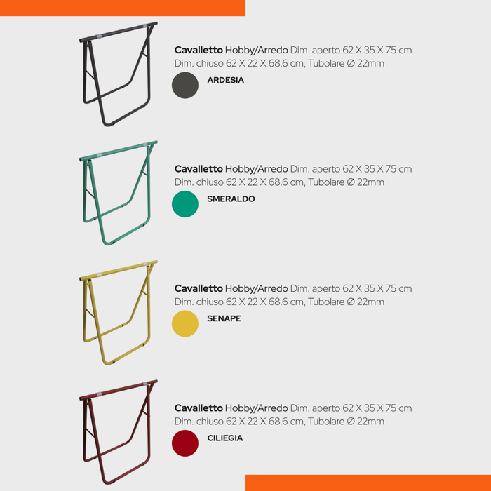 Set 2 Cavalletti pieghevoli salvaspazio 62x75H cm in ferro per Scrivania e Banchi da Lavoro