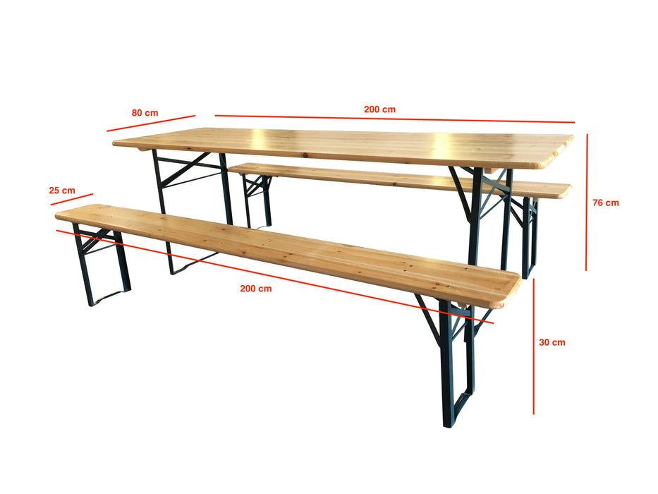 Set Birreria Tavolo + 2 Panche in Legno Naturale Richiudibile Salvaspazio fino a 10 persone