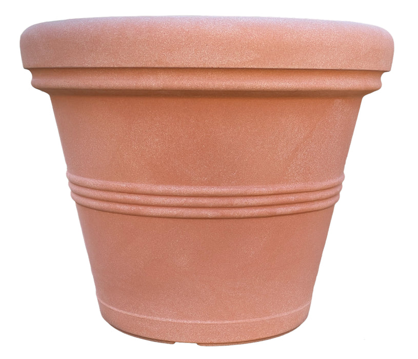 Vaso + Sottovaso in Resina Doppio Bordo Liscio Color Terracotta Impruneta 35, 45, 55, 75 cm