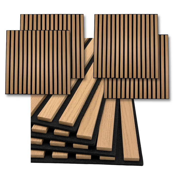 Pannello Fonoassorbente, Doghe in MDF, 60x60 cm, Rivestimento murale Isolamento acustico