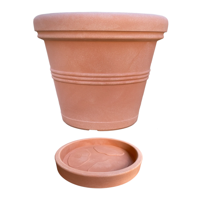 Vaso + Sottovaso in Resina Doppio Bordo Liscio Color Terracotta Impruneta 35, 45, 55, 75 cm