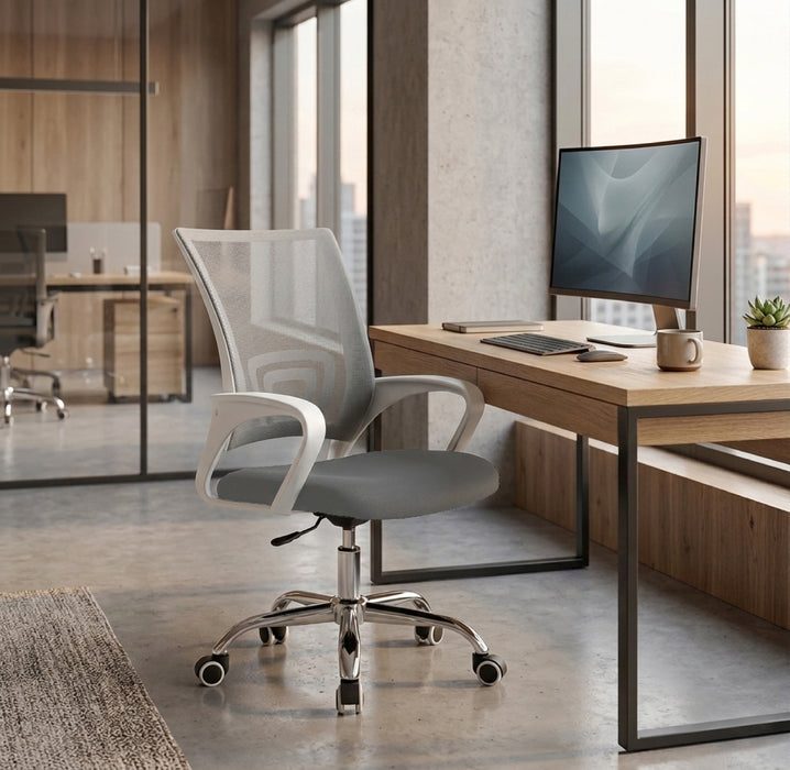 Sedia Ufficio Ergonomica con Schienale in Rete Traspirante, Seduta Imbottita in Tessuto Altezza Regolabile Base Cromata