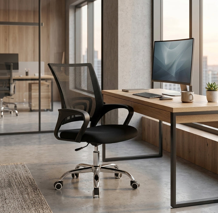 Sedia Ufficio Ergonomica con Schienale in Rete Traspirante, Seduta Imbottita in Tessuto Altezza Regolabile Base Cromata