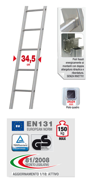 Scala in alluminio industriale singola semplice da Appoggio per agricoltura Parallela a Pioli