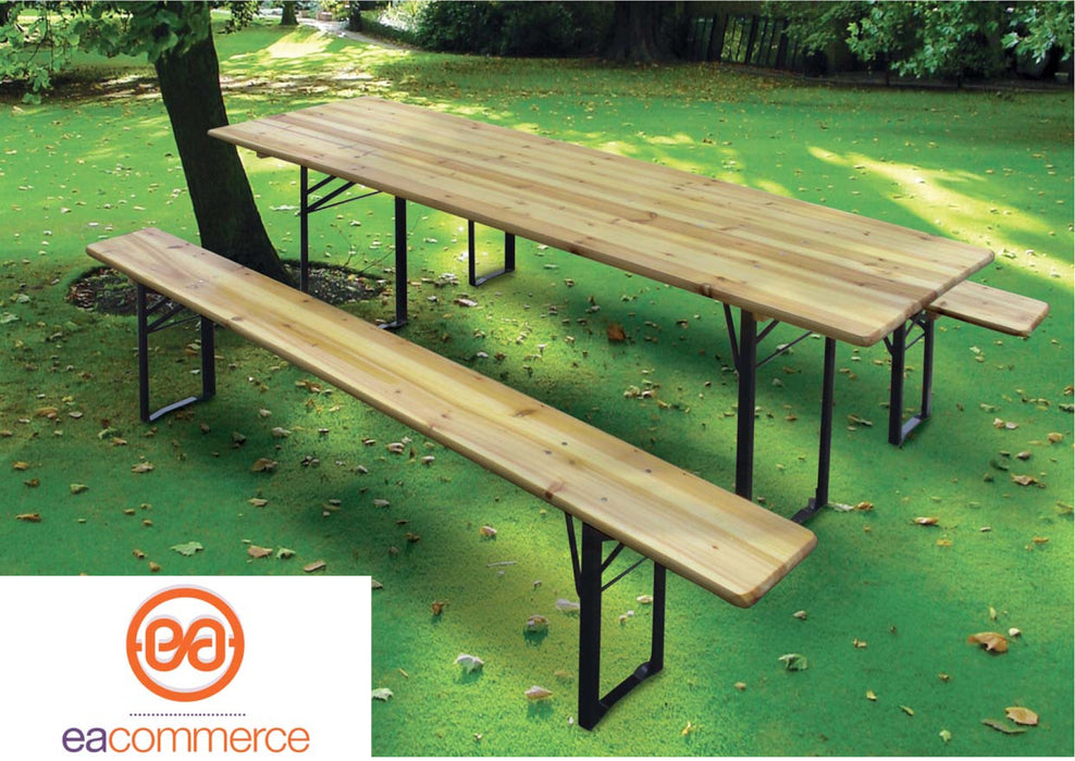 Set Birreria Tavolo + 2 Panche in Legno Naturale Richiudibile Salvaspazio fino a 10 persone