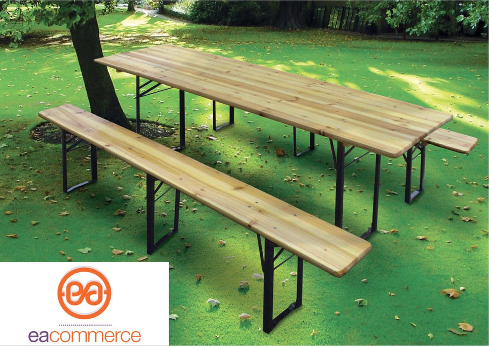 Set Birreria Tavolo + 2 Panche in Legno Naturale Richiudibile Salvaspazio fino a 10 persone