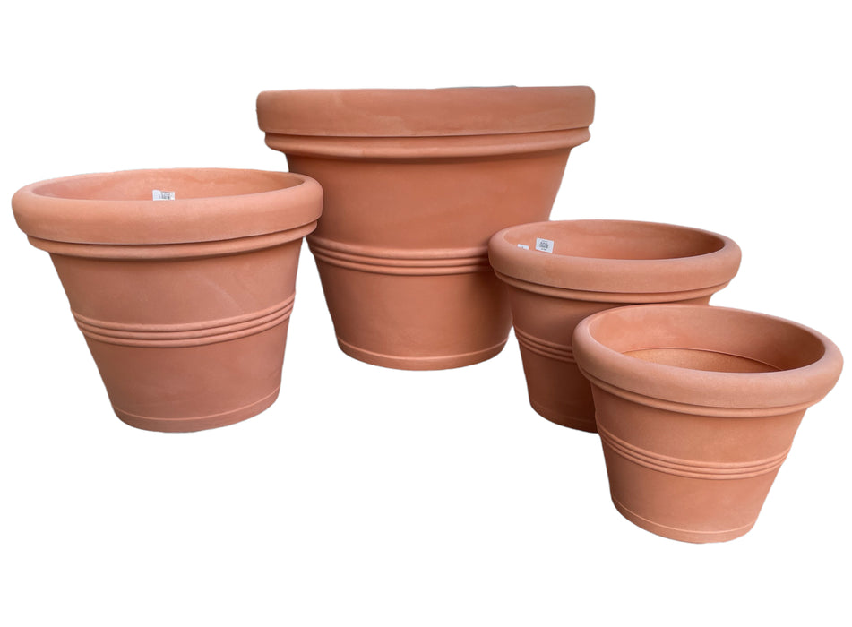 Vaso + Sottovaso in Resina Doppio Bordo Liscio Color Terracotta Impruneta 35, 45, 55, 75 cm