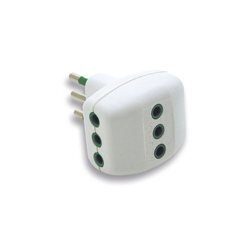 OEM Adattatore civile triplo - Spina 2P+T 10A - Presa 2P+T 10A Bianco