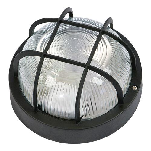 Plafoniera Lampada Tonda Da Giardino Per Esterni Col. Nero Con Griglia