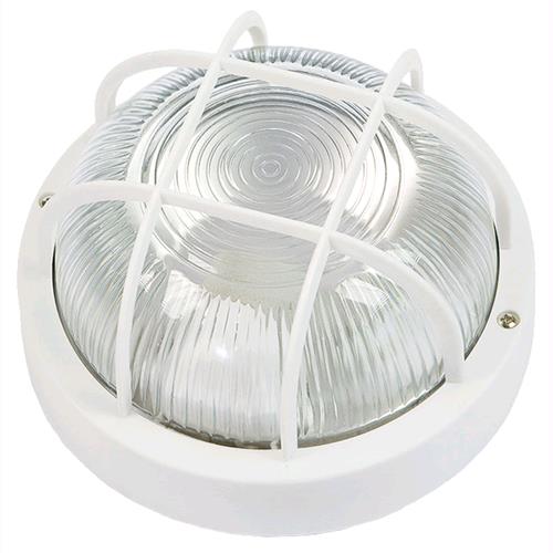 Plafoniera Lampada Tonda Da Giardino Per Esterni Col. Bianco Con Griglia