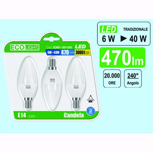 LAMPADINE ECOLIGHT LED E14 OLIVA 6W 3000K CF3PZ