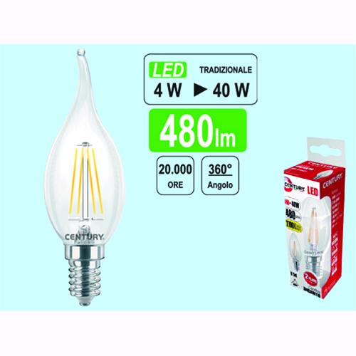 LAMPADINE CENTURY LED FIL. E14 C.VEN. 4W 2700K