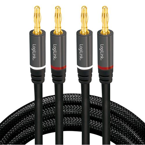 Logilink Cavo per Altoparlanti 2x2 Spinotti a Banana Nylon Nero 3m